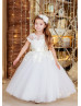 Ivory Lace Tulle Floor Length Peplum Flower Girl Dress